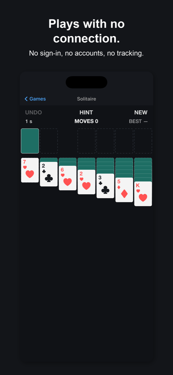 A game of Solitaire running in the Free Smartphone Games iOS app.