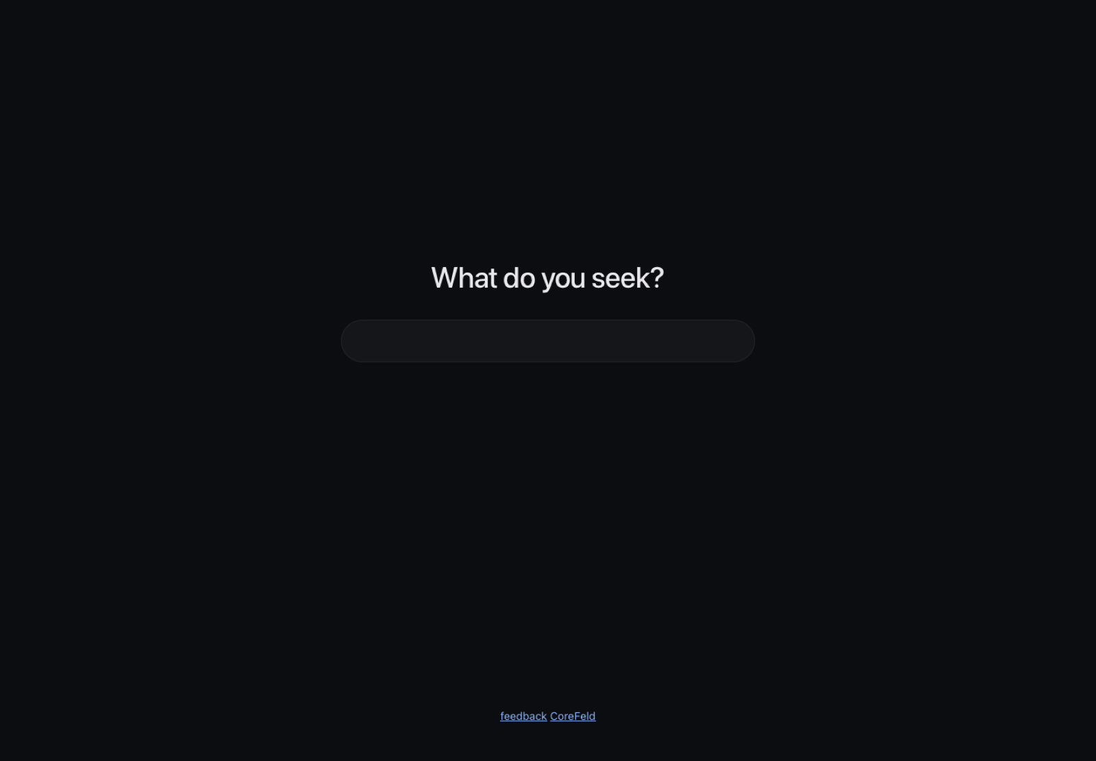 Seekum home page with the words What do you seek and a single search field.